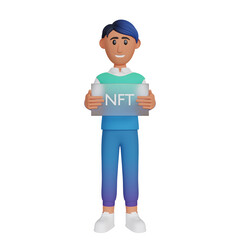 Man Holding Nft Board 3d illustration