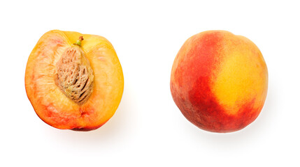 Set of One whole fresh peach and a half with kernel 