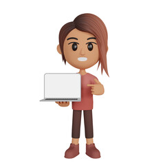 Woman Showing Laptop Screen 3d illustration