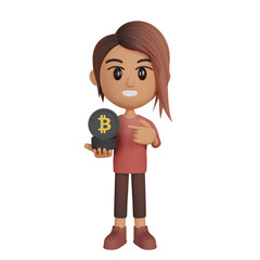 Woman Showing Bitcoins 3d illustration