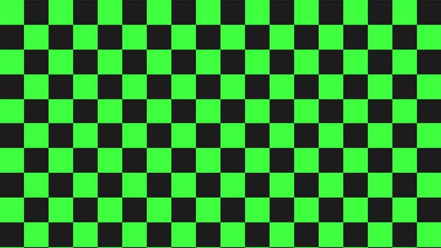 Moving Green Screen Checker Background Animation, Seamless Loop Video. Black Checkerboard Over Chroma Key, Animated Backdrop for Streaming, Video Edits, Channels and more.