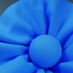 A matte ball falls on the airy fabric and the waves diverge to the sides. The symbolic flower of their material. 3d rendering.