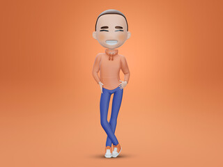 3d render ,  cute boy with arms akimbo on waist. 