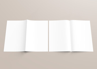 Blank half-folded booklet, flyer or brochure mockup template.