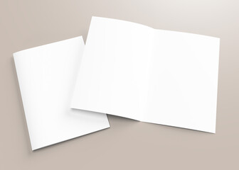 Blank half-folded booklet, flyer or brochure mockup template.