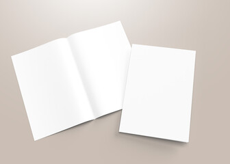 Blank half-folded booklet, flyer or brochure mockup template.