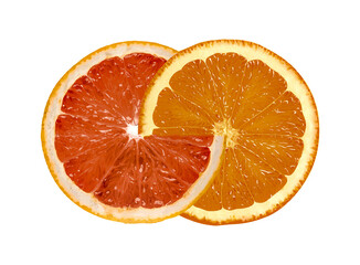 Combination of grapefruit orange slices. background isolated