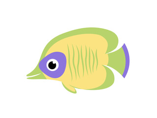 Fish. Yellow green sea fish character. Flat, cartoon, vector