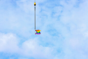 Rainbow LGBTQ+ flag , Rotterdam Pride in the sky, tolerance concept