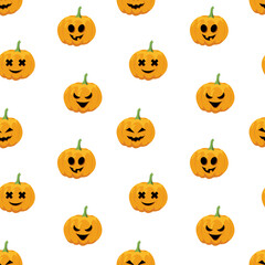 Halloween seamless pattern with pumpkin or Jack o Lantern. Cartoon, flat, vector