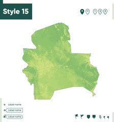 Santa Cruz, Bolivia - map with shaded relief, land cover, rivers, lakes, mountains. Biome map.