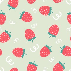 Strawberry fruits cute doodle pattern