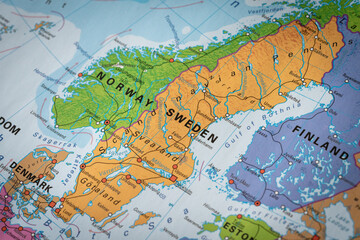 Fototapeta na wymiar kolorowa mapa Szwecji i Norwegii
