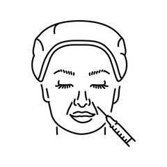 Botulinum therapy of facial wrinkles color line illustration. Hyaluronic injection.
