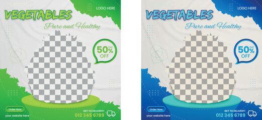 Breakfast healthy Food social media banner design, restaurant business marketing Instagram post template, squire web banner design, food online promotion flyer, poster ads, Sale cover. green vagetable
