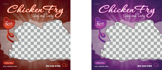 Chicken Fry Food social media banner design, restaurant business marketing Instagram post template, squire web banner design, food online promotion flyer, poster ads, Sale cover. Pasta roast beef