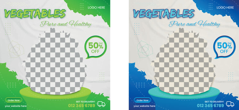 Breakfast healthy Food social media banner design, restaurant business marketing Instagram post template, squire web banner design, food online promotion flyer, poster ads, Sale cover. green vagetable