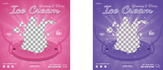 Ice Cream Food social media banner design, restaurant business marketing Instagram post template, squire web banner design, food online promotion flyer, poster ads, Sale cover. fast hot 
