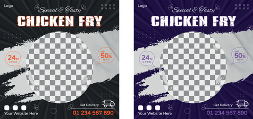 Chicken Fry Food social media banner design, restaurant business marketing Instagram post template, squire web banner design, food online promotion flyer, poster ads, Sale cover. Pasta roast beef