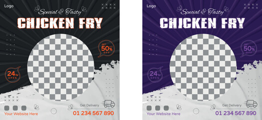 Chicken Fry Food social media banner design, restaurant business marketing Instagram post template, squire web banner design, food online promotion flyer, poster ads, Sale cover. Pasta roast beef
