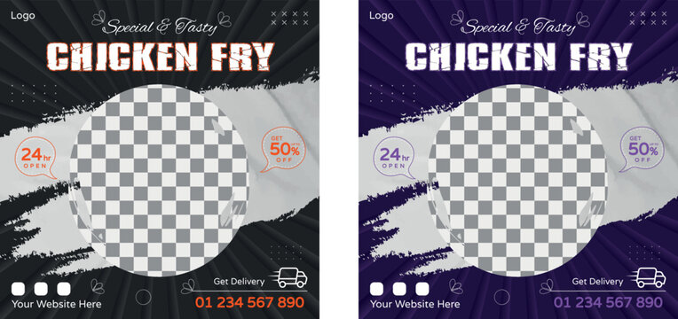 Chicken Fry Food social media banner design, restaurant business marketing Instagram post template, squire web banner design, food online promotion flyer, poster ads, Sale cover. Pasta roast beef
