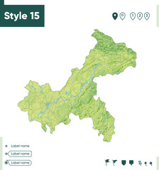Chongqing, China - map with shaded relief, land cover, rivers, lakes, mountains. Biome map.