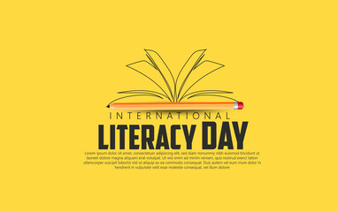 international literacy day on yellow, grey background - obrazy, fototapety, plakaty