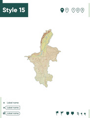 Ningxia, China - map with shaded relief, land cover, rivers, lakes, mountains. Biome map.