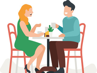 Man and woman talking in cafe. Happy people on date
