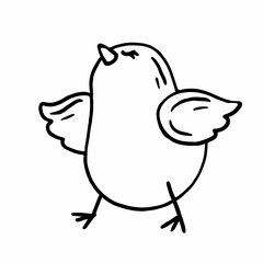 Funny chick sitting in doodle style. Hand drawn cute domestic bird vector illustration.