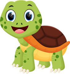 Cartoon Happy turtle walking isolated on white background