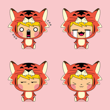 Vector Illustration Of Cute Tiger Emoji