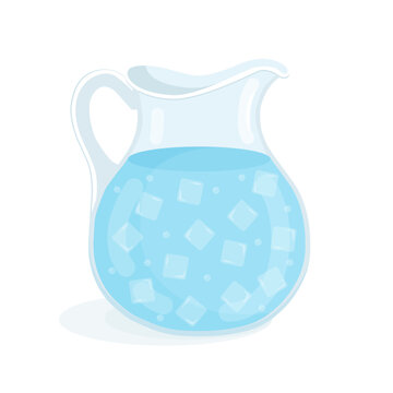 Drinking water in a glass carafe with ice. Vector illustration of a drink in a jug.