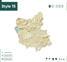 East Azerbaijan, Iran - map with shaded relief, land cover, rivers, lakes, mountains. Biome map.