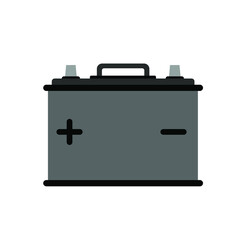 Car battery icon isolated on white background. Energy storage battery and electricity storage battery. Rechargeable battery auto parts power supply in flat style.Vector illustration
