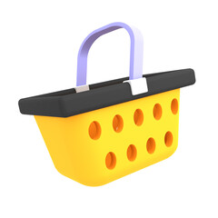 Ecommerce icon yellow shopping basket 3d illustration
