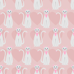 Vector seamless pattern with cats on a pink background