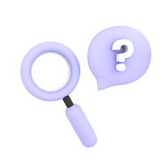 3d cute magnifying glass with question mark icon ecommerce illustration