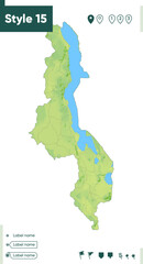 Obraz premium Malawi - map with shaded relief, land cover, rivers, lakes, mountains. Biome map.