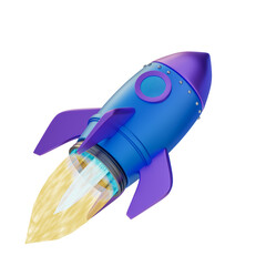 3d render isometric  blue rocket 