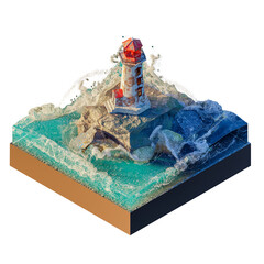 3d render illustration of lighthouse and wave 