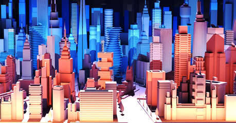 Obraz premium 3D rendering illustration. Multicoloured city view