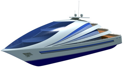 Yacht 3D rendering on white background