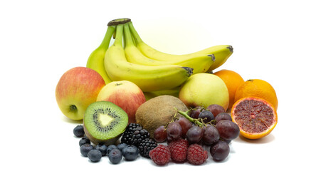 different fruits isolated on white background