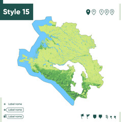 Obraz premium Krasnodar Territory, Russia - map with shaded relief, land cover, rivers, lakes, mountains. Biome map.