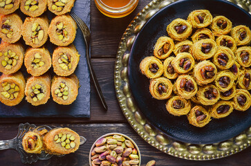 Arabic cuisine; Middle Eastern traditional pastries and Ramadan famous dessert 