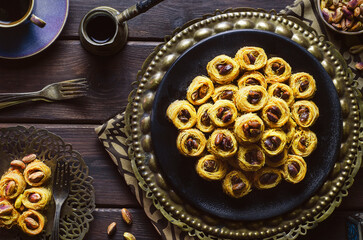 Arabic cuisine; Middle Eastern traditional pastries and Ramadan famous dessert 