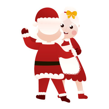 recommend clip art: Santa and Mrs Claus dancing together in cartoon style on white background, clip art for poster design