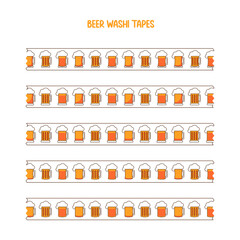 Set of Beer or Beer glass patterned washi tape isolated on a white background. Vector and illustration of a decorative tape.