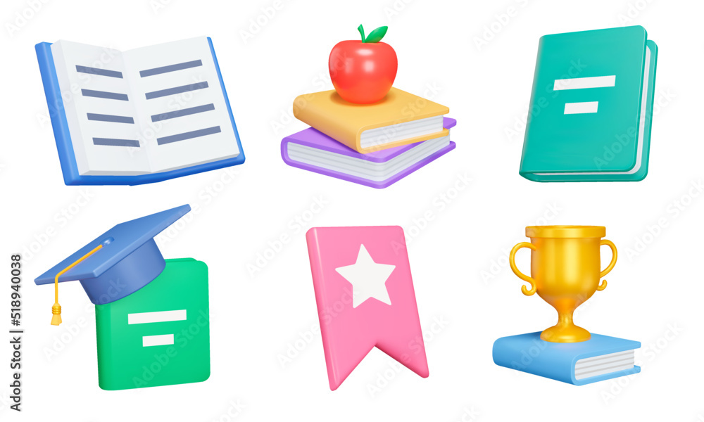 Poster book 3d icon set. a stack of books. reading literature and learning from books. isolated icons, obje